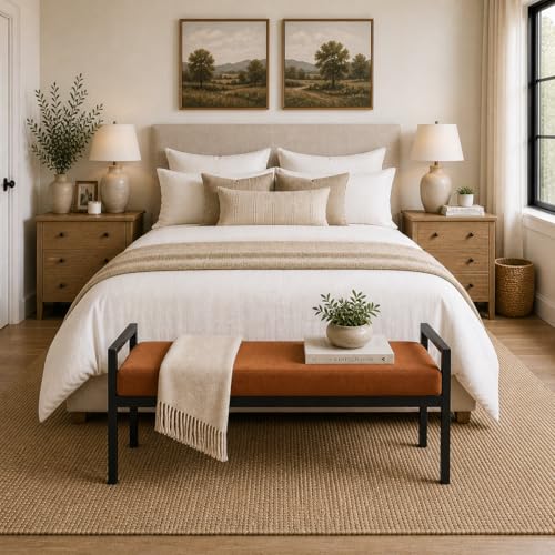 Image of HomePop Modern Velvet Metal Bench| Modern Bench with Metal Leg | Bench for Living Room & Bedroom | Decorative Home Furniture - Cognac Velvet