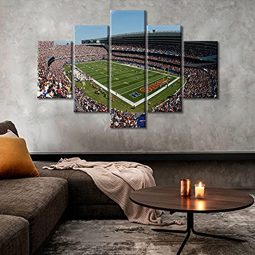 Tumovo 5 Piece Chicago Wall Art Soldier Field Paintings Home Decor American Soccer Prints On Canvas Sports Stadium Modern Artwork Picture For Living Room Framed Stretched Ready To Hang, 60" Wx40 H #TOP1