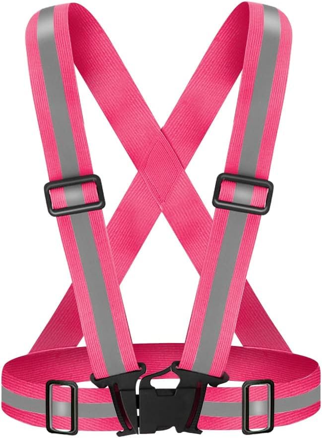 BENBER Reflective Safety Vest for Running High Visibility Lightweight Breathable Adjustable Straps Secure Fit Easy to Wear for Men Women Night Jogging Hiking Biking Outdoor Sports (Pink)