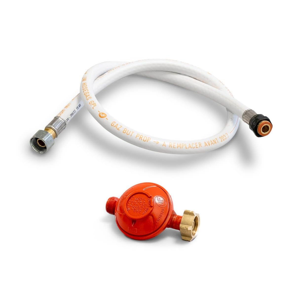 KEMPER - Kit de Connexion Gaz Propane 13kg - Détendeur 37 mbar avec Limiteur de Débit et Tuyau Flexible 1m - Raccords à Visser G1/2 et 20/150 - Installation Sécurisée