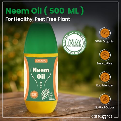 Image of Cinagro Cold Pressed Neem Oil Concentrate (500ml, Makes 120 Litre Spray) Organic, Water-Soluble, Plant Protector, Removes Mealybugs, Fungus & Insect Control for All Plants, Indoor & Outdoor Garden Use