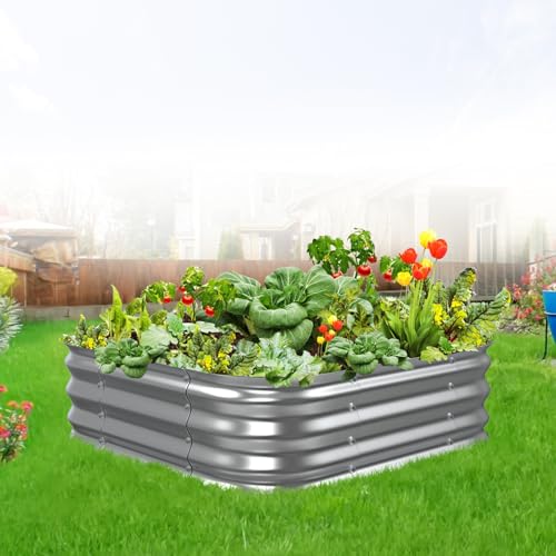 JAUZVIL Galvanized Raised Garden Bed, 4x4x1ft Garden Planter Bed Outdoor, Heavy Duty Rustproof Steel Raised Bed Kit for Gardening Vegetables Fruits Flowers Grow, Silver