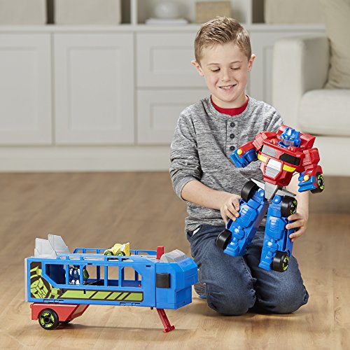 Playskool Heroes Transformers Rescue Bots Flip Racers Optimus Prime Race Track Trailer #TOP3
