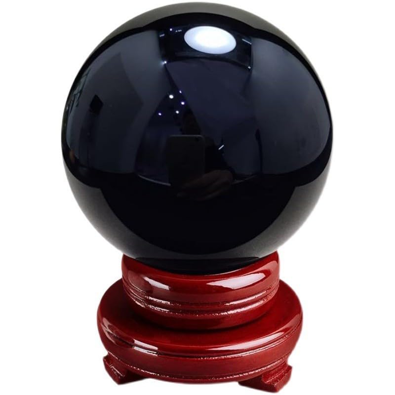 Adivinación Bola de Cristal Negro Cristales curativos de obsidiana Decoraciones para el hogar Adornos de meditación,4.33in