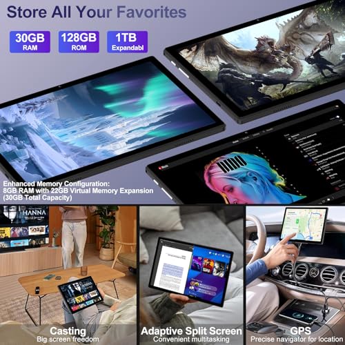 Image of 2026 Android 15 Tablet with Keyboard | Gemini AI, 30GB+128GB Octa-Core Electronics Tablets w / 10 Inch IPS HD Display, 8000mAh, 5G WiFi, 1TB Expand, Mouse+Case, BT 5.0, Widevine L1, Metal Body -Black