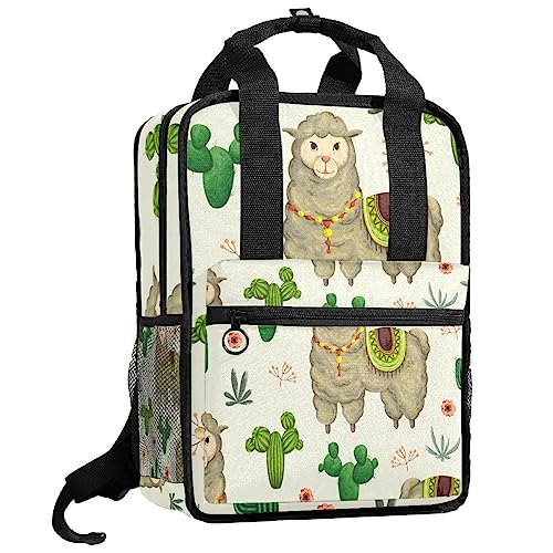 Sac à dos cactus et alpaga multicolore pour filles et garçons de 35.5 cm