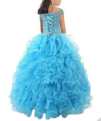 Junguan Off The Shoulder Pageant Dresses for Girls Long Aline Ruffles Princess Prom Dress Formal Ball Gowns TF0032