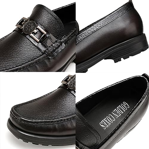 Image of Mens Leather Penny Loafers, Classic Crocodile Printed Business Dress Shoes with Metal Buckle Slip on Penny Shoes for Mens