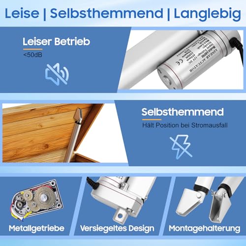 WODHMIEY 1500N Linearantrieb,100/150/200/250/300/450 mm DC 12V Elektrozylinder Set mit manuellem Schalter IP65 10 mm/s Hubmotor für Fensteröffner Sofas Pflegebetten Türen Gewerbe DIY Auto Möbel 450mm