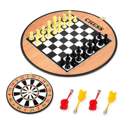 Image of 2-in-1 Magnetic Dart Board with Darts | One Side Dart Game, Other Side Chess | Double-Sided Indoor Game Board for Kids & Adults | Safe Magnetic Darts for Home & Gifting