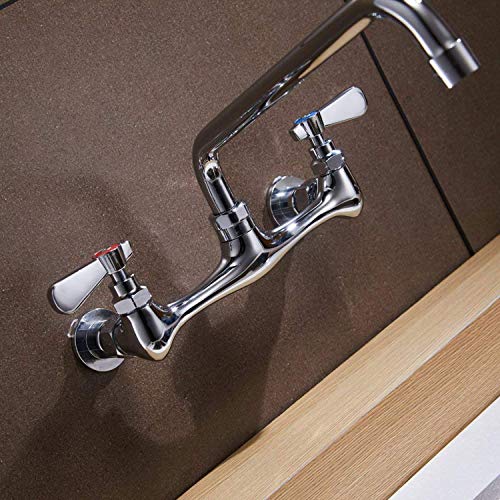 Kitchen Faucet Wall Mount Commercial Sink Faucet Kitchen Utility Laundry 8 Inch Swivel Spout 2 Dual Handle Restaurant Chrome Mixer Tap NSF Lead Free