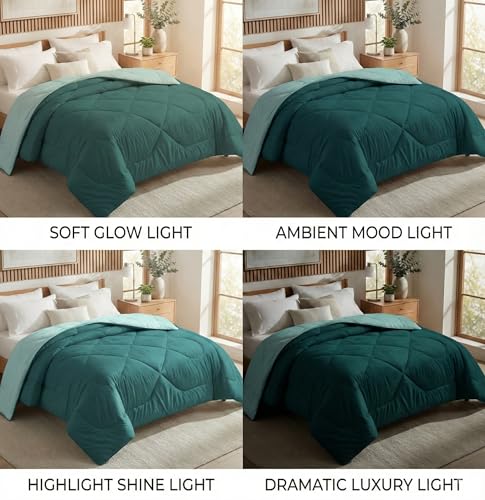 Image of VAS COLLECTIONS Double Size Cotton Reversible Comforter (228x254 cm) | 220 GSM Soft & Breathable AC Quilt | Lightweight All Season Bedding for Double Bed (Deep Sea Teal)