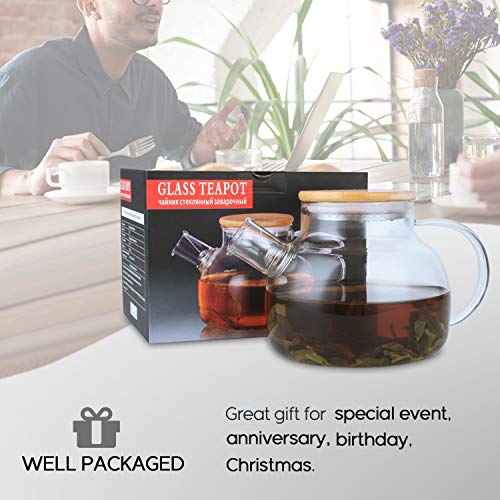 CnGlass Tetera de cristal segura para estufas, 20 onzas transparentes con boquilla de filtro extraíble, tetera para hojas sueltas y té floreciente - Imagen 7