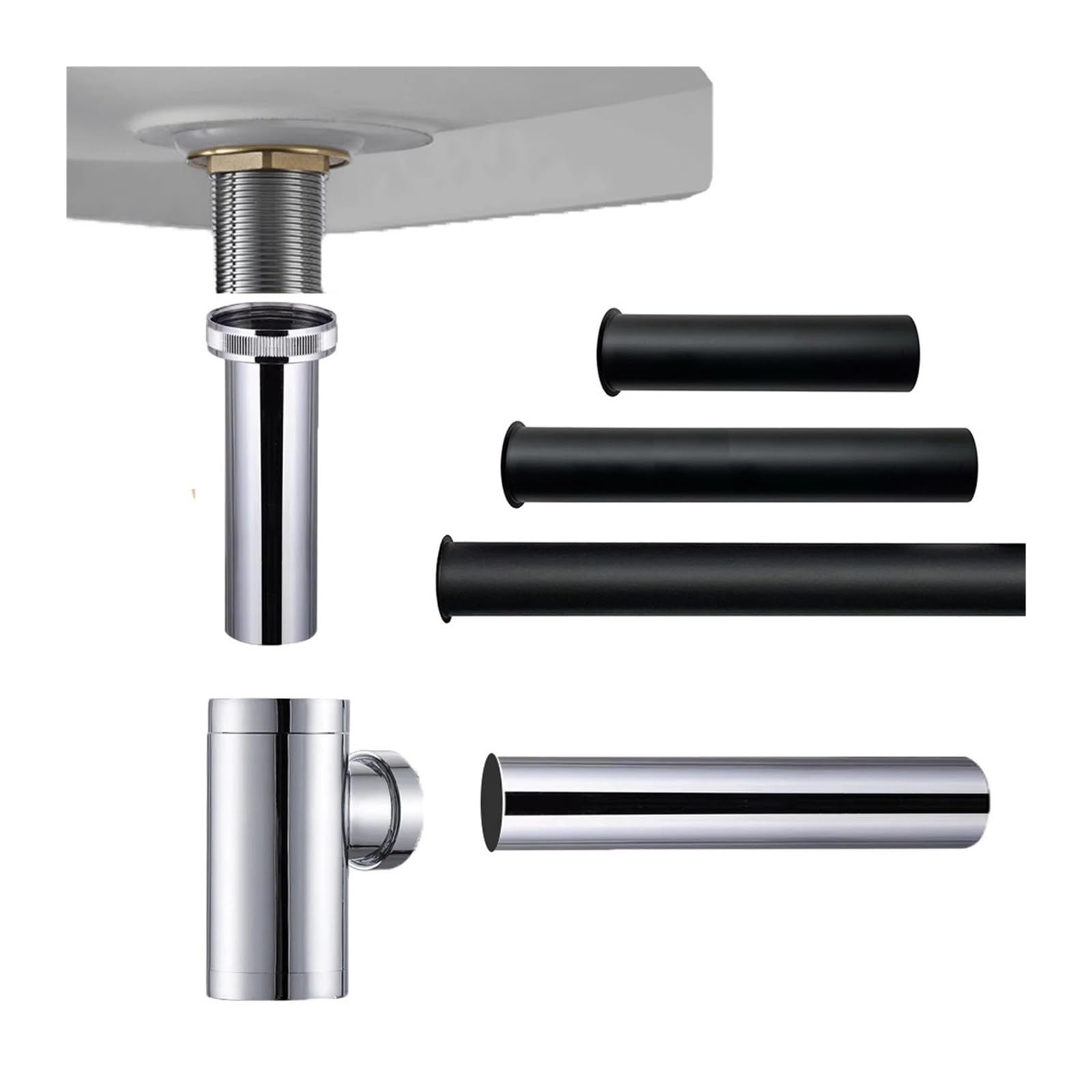 10-80 cm Formato Personalizzato Tubo di Scarico Bacino Bottiglia Sifone Scarico Lavandino del Bagno Pop Up Tubo Lunghezza Personalizzata Lavabo Allunga Prolunga del tubo(Chrome 800mm)