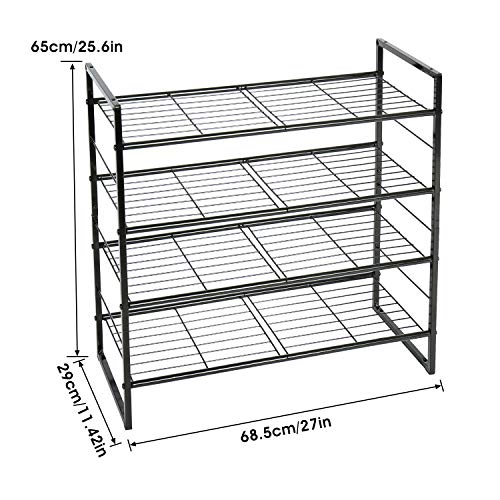 JEROAL 4-Tier Stackable Shoe Rack, Metal Shoe Shelf Storage, Shoe Storage Organizer for Entryway, Cloakroom and Living Room, Black - Thumbnail 3