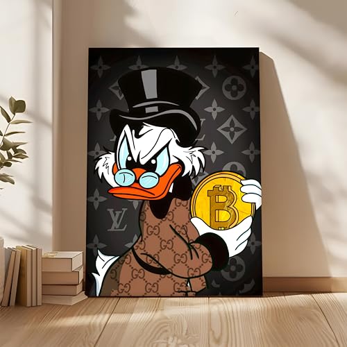 Image of Luxury Money Duck Pop Art Canvas Wall Art Painting For Living Room | Cartoon Style Crypto Wealth Wall Art Painting | Modern Graffiti Artwork for Home & Office Decor, 56x86 cm