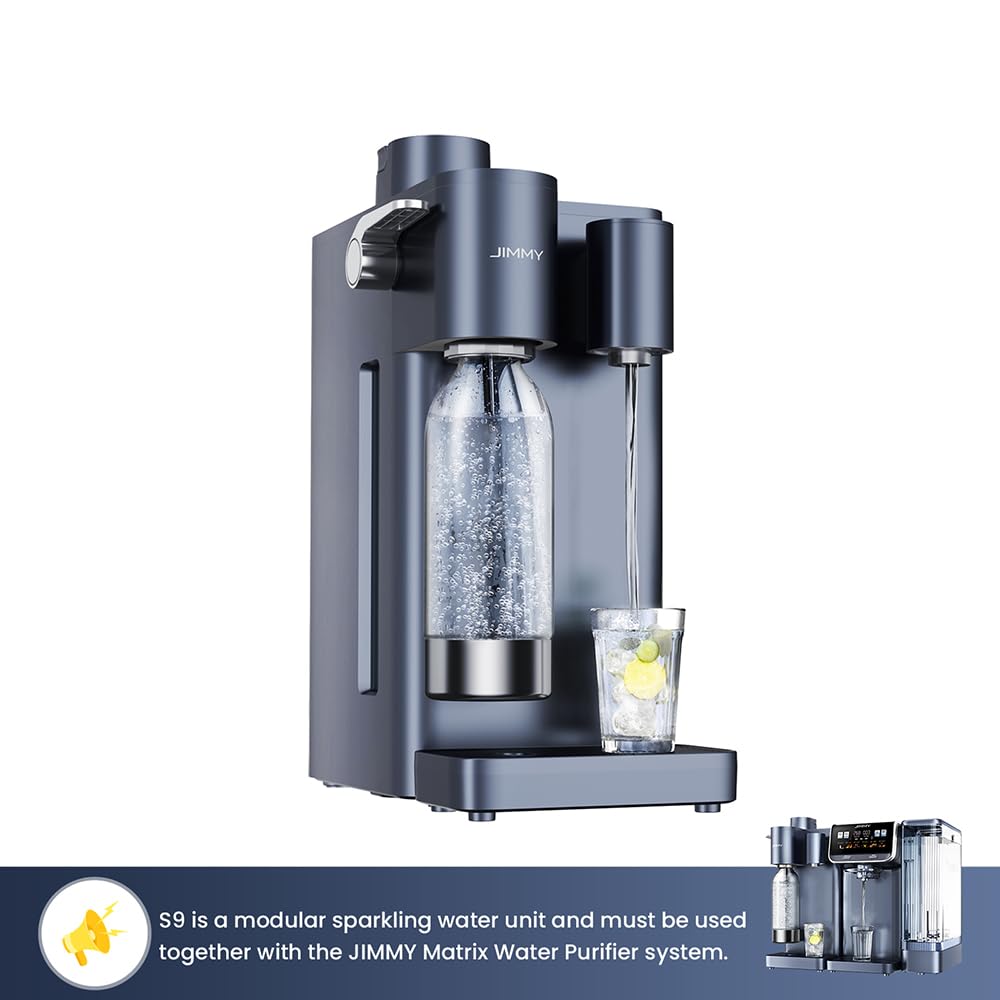 JIMMY Matrix S9 Machine à eau gazeuse froide, sodateur domestique à 3 niveaux de gazéification, bouteille 1L sans BPA, compatible avec les bouteilles de CO2 standard, pour eau gazeuse et boissons