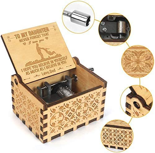 CAMKONG You are My Sunshine Wood Music Boxes,Laser Engraved Vintage Wooden Sunshine Musical Box Gifts for Birthday/Christmas/Valentine's Day (Dad to daughter)