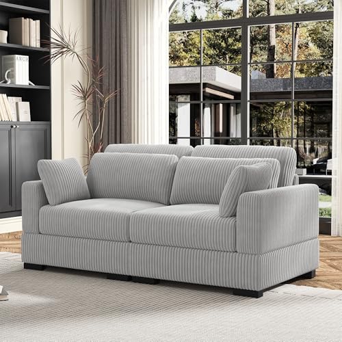 Sofá de 2 Plazas con Reposabrazos y Cojines, Sofa Chaise Longue, Sofá cama 3 plazas de Diseño Contemporáneo, Práctico y Funcional, Sofas Mobiliario para Salón, Apartamento, Oficina, Pana (Gris, A)