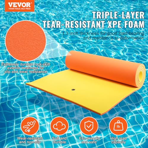 vevor lily pad floating mat 91218ft water pad 3-layer dock for 660 to 1400lbs adults kids tear-resistant xpe foam raft floating island for lake pool ocean beach boating