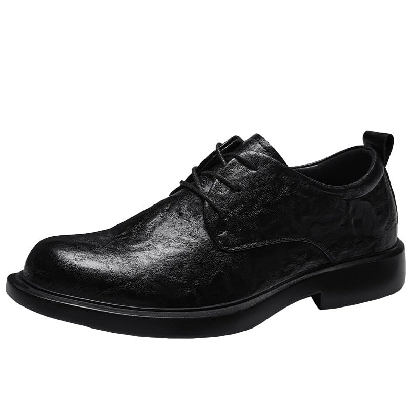 YZABEL Men's Leather Lace Up Platform Block Heel Classic Round-Toe Low Top Block High Heel Shoes Casual Tuxedo Leather Shoes