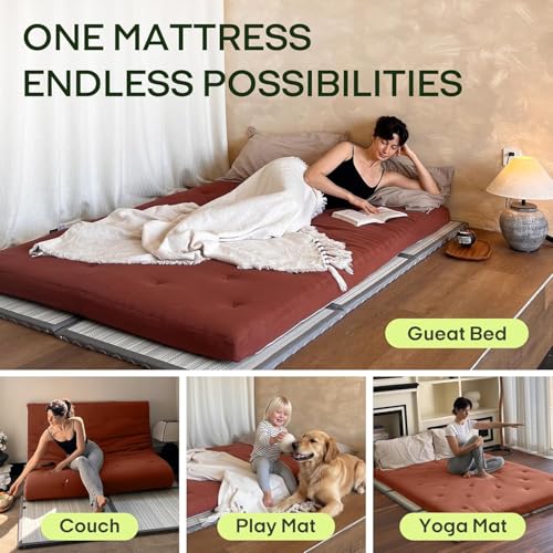 Image of ZonLi Japanese Floor Futon Mattress Twin Size 75 inchx 39 inch, 100% Cotton Cover 4'' Thicken Tatami Mattress, Foldable Sleeping Pad, Portable Dormitory Tatami Mat, Roll Up Floor Lounger Bed for Adult