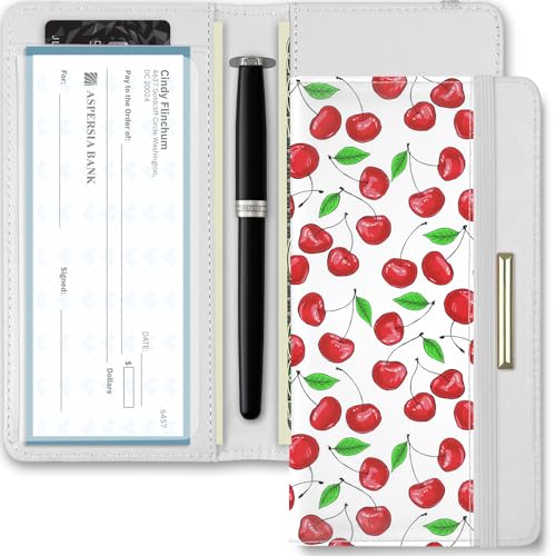 Image of Printed Checkbook Cover, RFID Blocking Checkbook, Stylish, Lightweight, Slim Durable, Multi-Functional Checkbook Holder for Personal and Business Checks (Cherry)