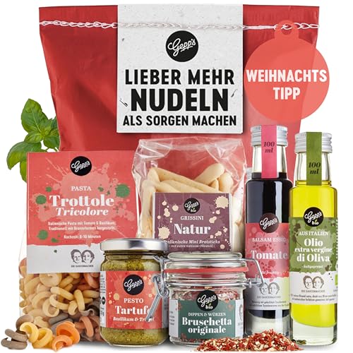 Gepp's Feinkost Wundertüte - Lieber mehr Nudeln als Sorgen machen I Geschenkidee zu Weihnachten mit Delikatessen wie in Italien hergestellte Pasta, Pesto Limone I Lustiges Weihnachts-Geschenk