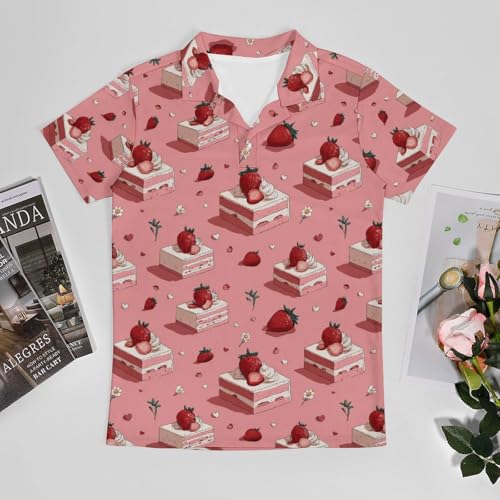 Boys' Classic Polo Shirts Short Sleeve Moisture-Wicking Golf & Tennis Shirts for Youth Teens Cute Strawberry Cake3