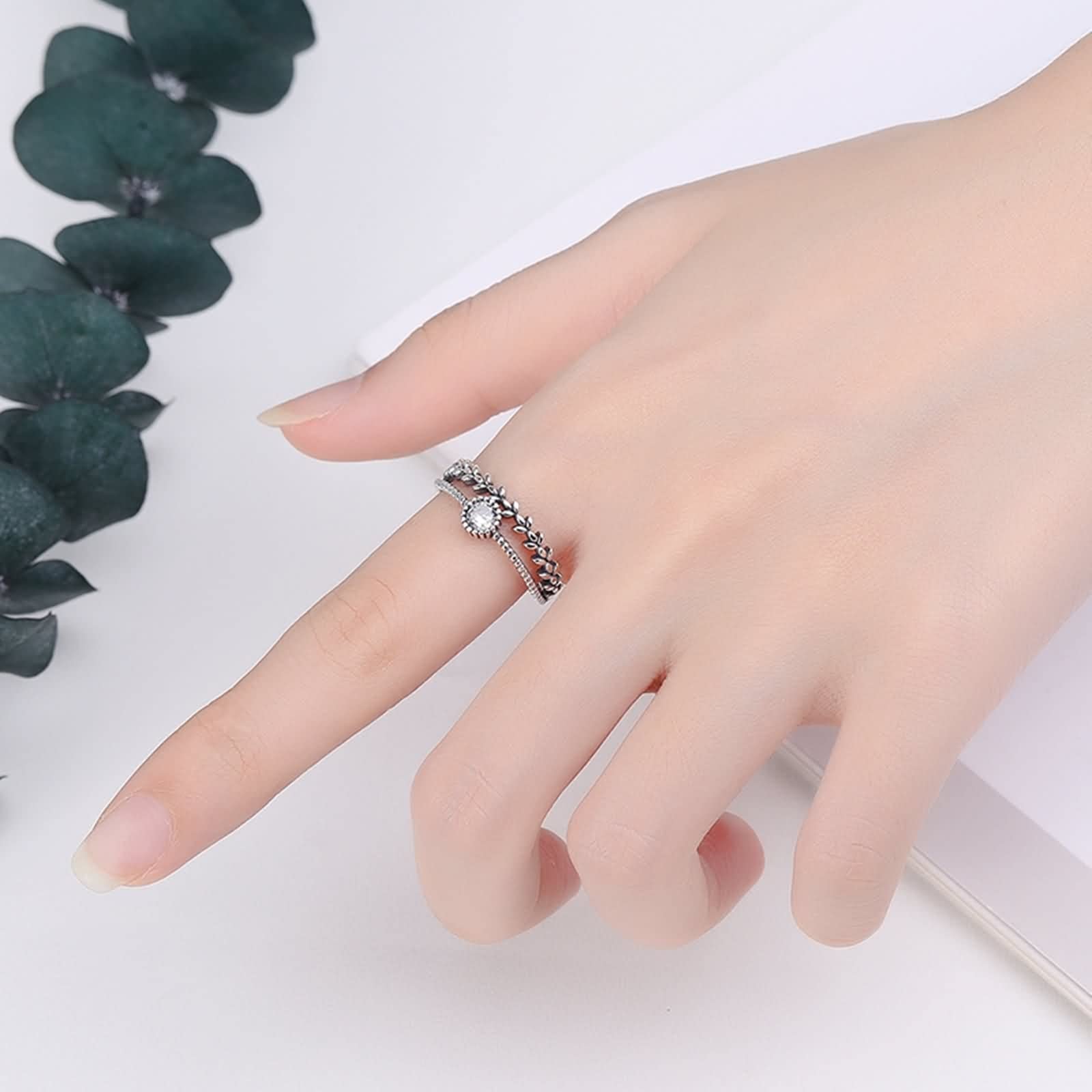 Anello da donna in argento regolabile, anelli da donna alla moda 925, semplice zirconia, idea regalo, Nessuna pietra preziosa