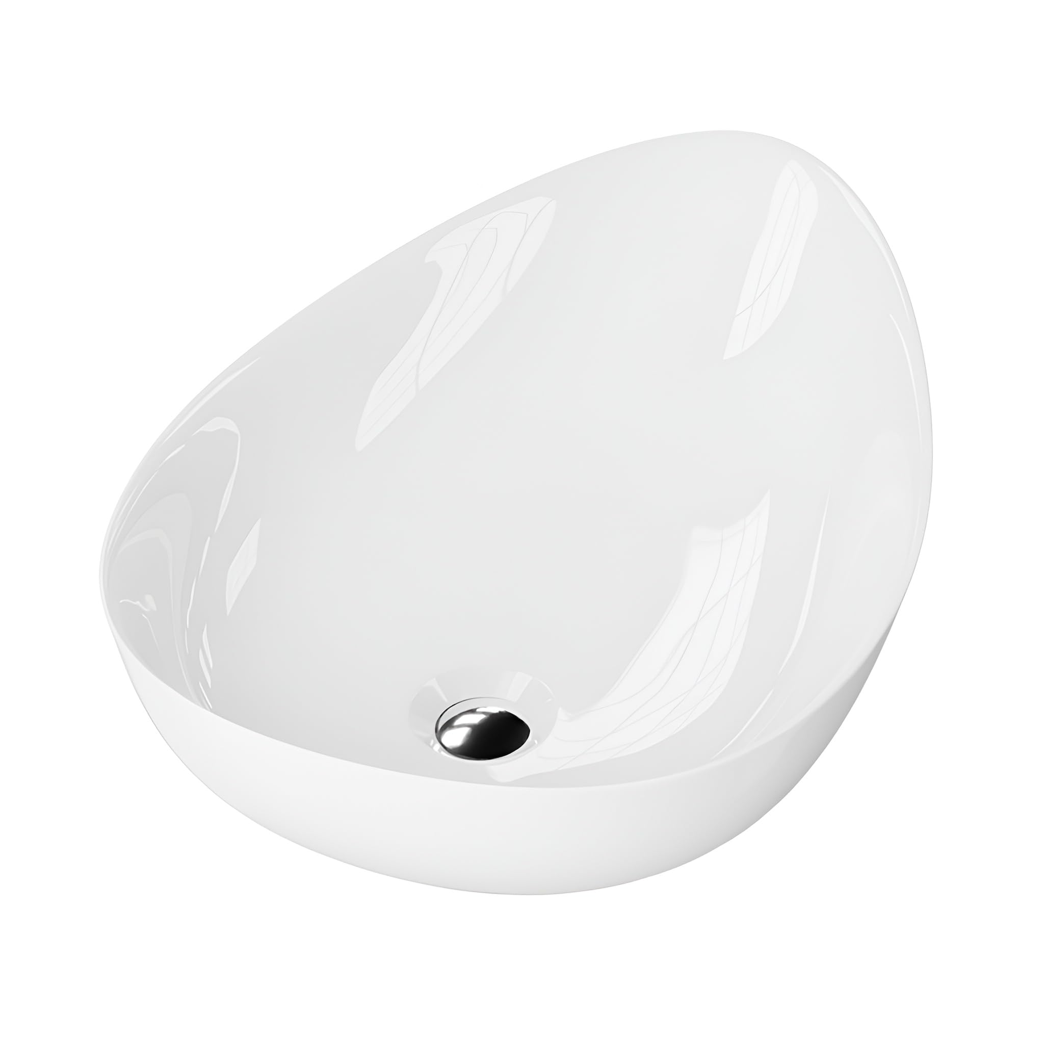Lavita - Lavandino da appoggio Almond, lavabo asimmetrico senza troppopieno e foro per rubinetto, in porcellana pregiata, lavabo moderno per bagno in ceramica, dimensioni 58x41x15 cm, colore bianco