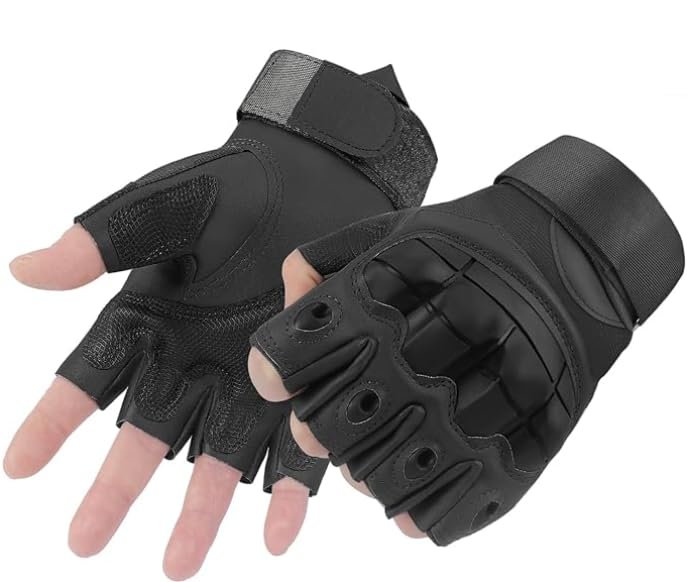 Ziyonix Guantes de Ciclismo de Medio Dedo, Guante Transpirables de Moto Guante sin Dedos Antideslizantes Tacticos Militar Agujeros Guante de Protección de Nudillos para Ciclismo Moto Senderismo