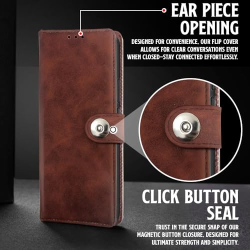 Image of WOW IMAGINE Shock Proof Flip Cover Back Case for Realme Narzo 60 PRO | 11 PRO | 11 PRO Plus 5G (Magnetic Button Flip Case | Wallet Pockets & Stand | Leather Finish | Coffee)