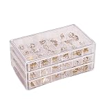 QAINJG Clear Acrylic Earring Storage Organiser with 3 Drawers - Jewelry Box for Rings, Earrings, Necklaces, Makeup - Adjustable Earring Holder and Cosmetic Organizer (Clear)