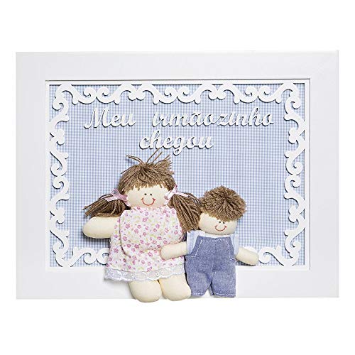 Quadro Arabesco Menina com Irmãozinho, Quarto Bebê Menina Menino, Potinho de Mel, Azul