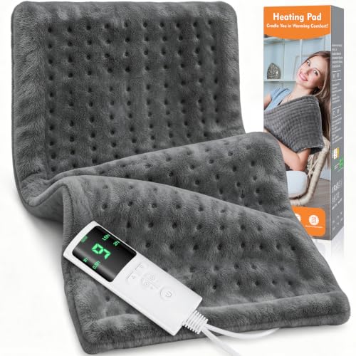 Image of Heating Pad for Back Pain, Electric Heat Pad with 9 Heat Levels & 4 Auto-Off Timers, Portable Heating Pad for Period Cramps, Shoulder, Neck, Machine Washable, Gifts for Women and Men, Grey, 24''x12''