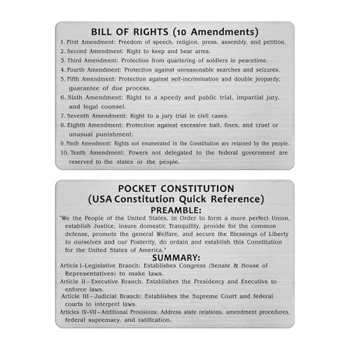TGCNQ Pocket Constitution & Bill of Rights Card – Wallet Size US Constitution Gift with Blue Envelope – Patriotic Gift for Men, Law Students, Veterans
