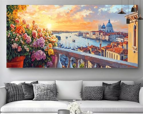 Broderie Diamant XXL pour Grand Mur Vide Motif Venise et Fleurs