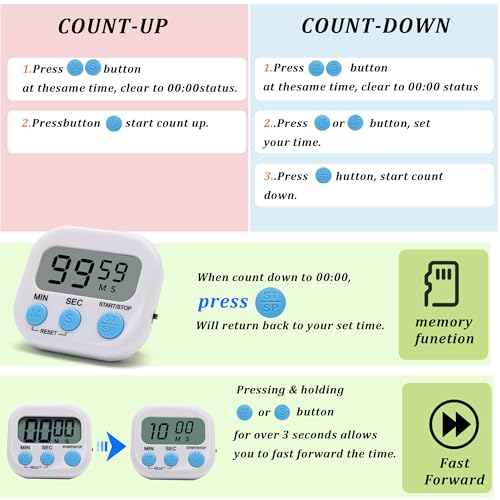4 Pack Multi-Function Electronic Timer - Kitchen Timer,Magnetic Digital Timers,Big LCD Display, ON/Off Switch,Extensively Use in Cooking,Gym, Meeting, Classroom,Kitchen,Study,Work,Outdoor Activities - Image 5