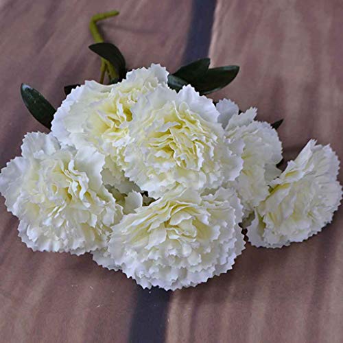 UHAoo 1 Rama 7 Cabeza Blanco Clavel Flor Artificial arbusto Boda/Tumba/florero/Decoración para el hogar Flores Artificiales