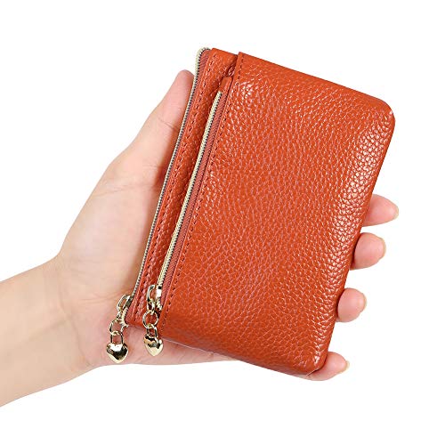 Image of Women's Genuine Leather Coin Purse Zipper Pocket Size Pouch Change Wallet, Brown