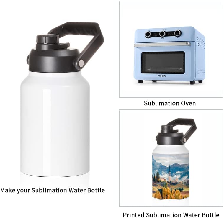 PYD Life Sublimation Water Jugs Bottles Blanks 64 OZ White Half Gallon Water Jug Sublimation Large Travel Outdoor Water Bottle with Portable Handle Leakproof Lid for Sublimation Oven Print