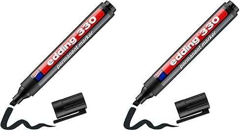 Edding 330 pennarello indelebile - nero - 1 marcatore - punta a scalpello 1-5 mm - impermeabile, ad asciugatura rapida, a prova di sbavature - per cartone, plastica, vetro, legno, metallo e tessuto