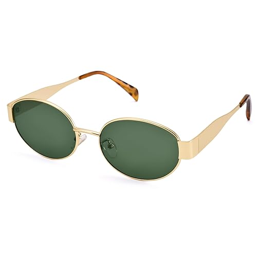 DIMENSIP Retro Oval Sunglasses for Women Men - Trendy Gold Sun Glasses - Fashion Metal Frame Shades