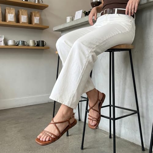Rihero Women's Summer Square Toe Strappy Flat Sandals Brown Size 8.5 by Rihero - Used condition - Image 2