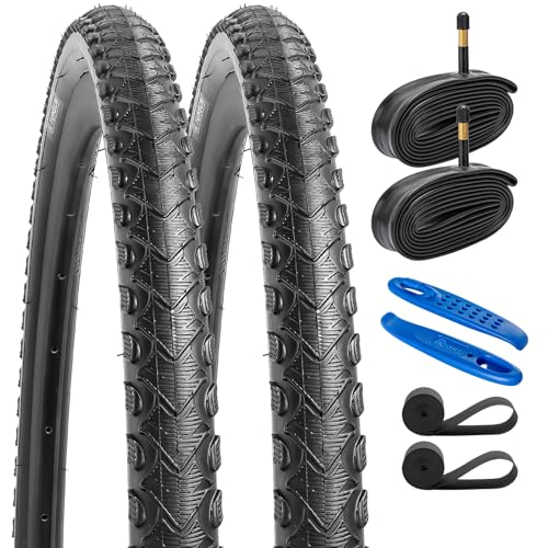 YunSCM 2-PCS 700C Road Bike Tires 700x40C(40-622) and 700C Heavy Duty Bike Tubes Schrader Valve and 2 Rim Strips Compatible with 700x38C 700x39C 700 x 40C 700x41C 700x42C Bike Tires and Tubes(Y905)