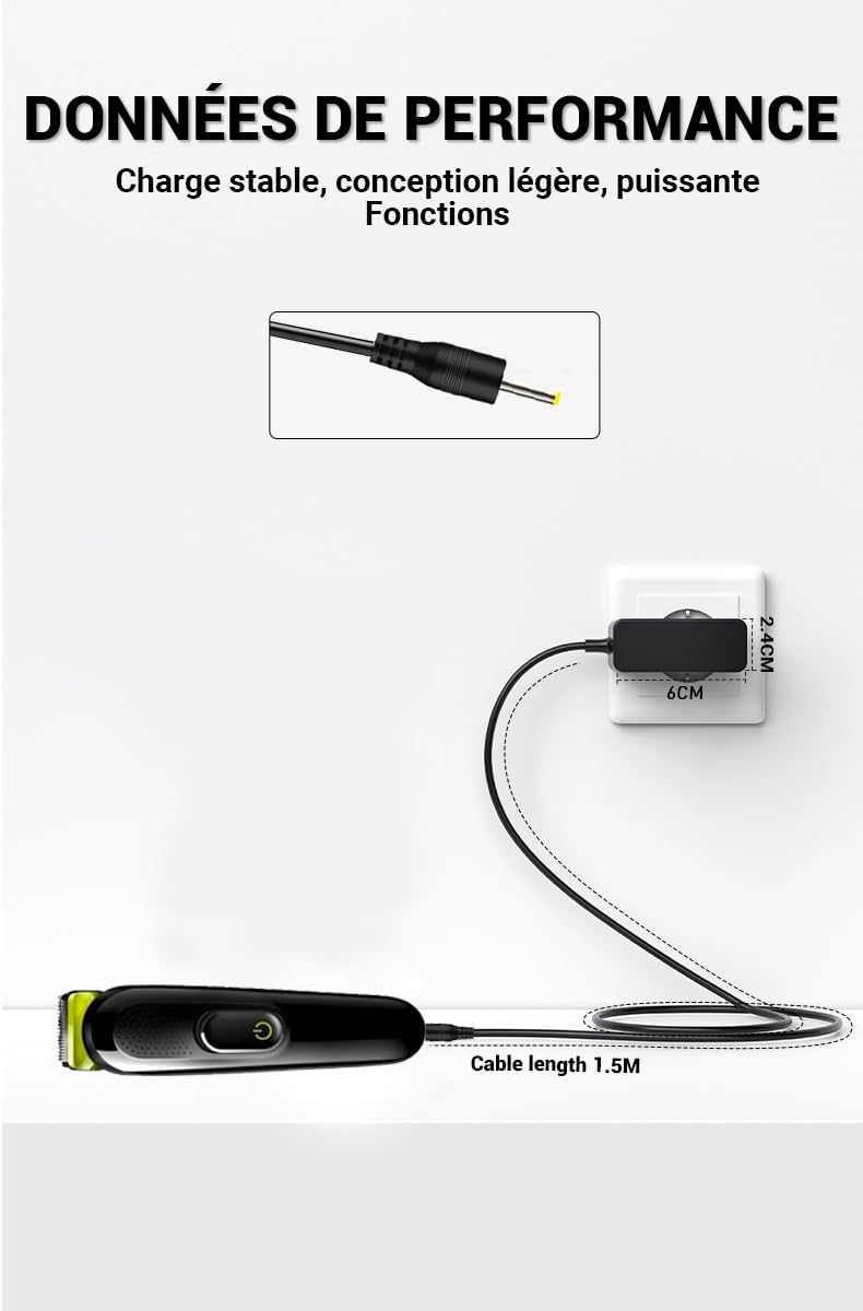 2,3 V Caricabatterie per tosaerba compatibile con Braun MGK3010 / MGK3020 / MGK3021 / MGK3210 / BT3000 / BT3020 - Cavo di alimentazione di ricambio per rasoio tipo 5511/5513/5516