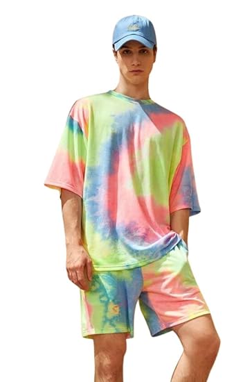 Leriya Fashion Unisex Night Dress || Tie-Dye Night Wear Set || Beach Wear Summer Wear Short Pajama Set || Sleepwear Loungewear T-Shirt & Shorts Combo|| Night Suit for Men & Women.