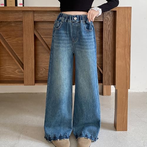 Teen Girls Straight Baggy Jeans Cute High Waist Wide Leg Vintage Denim Pants Kids Retro Casual Streetwear Jeans2