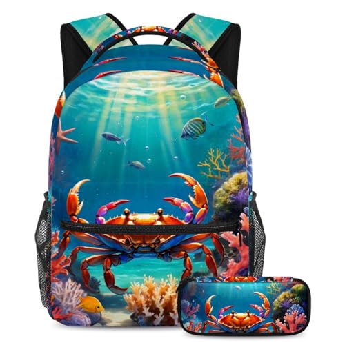 Sac de voyage pour étudiants et adolescents, pack de cartables scolaires à motif crabe coloré